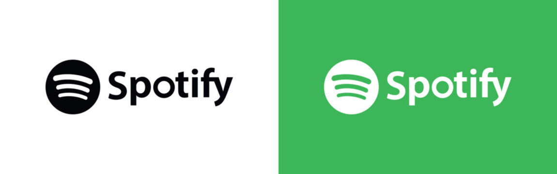 Spotify Logo Design in Black and White on Green and White Backgrounds. Flat Music App Branding Vector for Digital Media