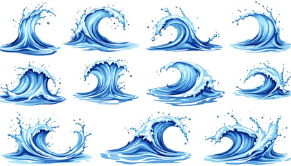 Fototapeta premium A collection of dynamic water splash vector illustrations, showcasing various wave forms and droplet patterns, perfect for adding a refreshing touch to designs.