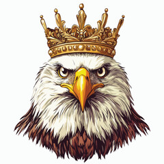 Majestic Eagle Head Illustration with Golden Crown and Intense Stare. Regal Bird Portrait