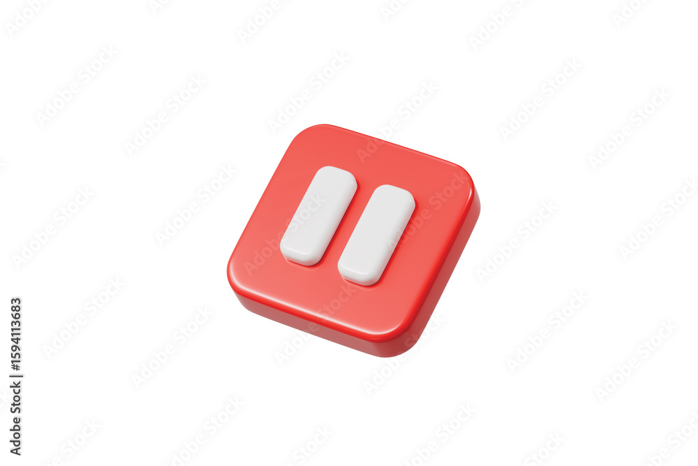 Poster 3d realistic pause icon. red round pause buttons for start multimedia with simplicity colorful video