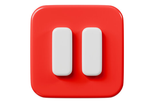 3d Realistic Pause Icon. red round pause buttons for start multimedia with simplicity colorful video concept, audio playback. Minimal Cartoon watch buttons isolated on white background. 3d render.