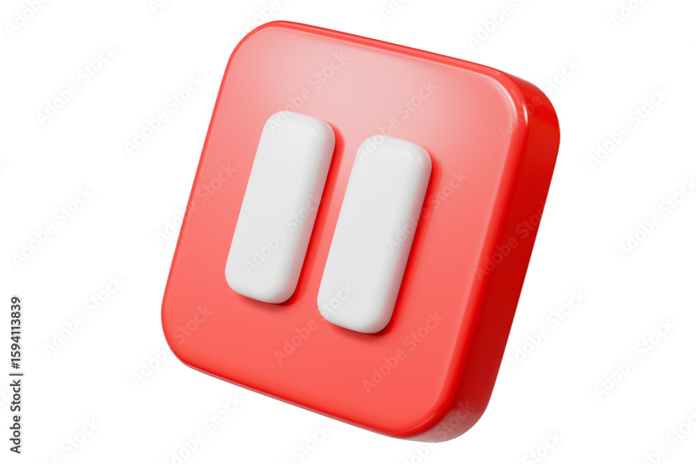 Poster 3d realistic pause icon. red round pause buttons for start multimedia with simplicity colorful video