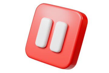 3d Realistic Pause Icon. red round pause buttons for start multimedia with simplicity colorful video concept, audio playback. Minimal Cartoon watch buttons isolated on white background. 3d render.
