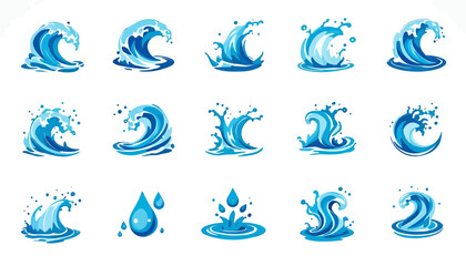High-quality vector PNG illustrations of various water splashes, perfect for web design, print, or animation projects needing a refreshing, dynamic visual element.