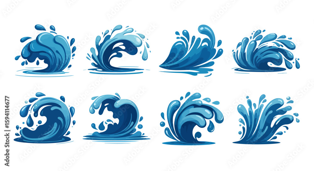 Poster a vibrant collection of vector water splash elements, presented in a png format, perfect for adding 