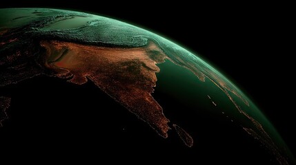 Detailed view of the earth's surface, highlighting city lights.