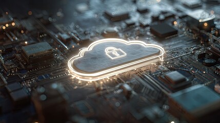 Secure cloud storage displayed on a circuit board.
