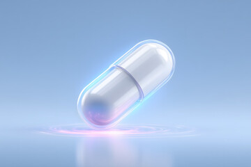 Glowing Capsule Pill on Blue Background