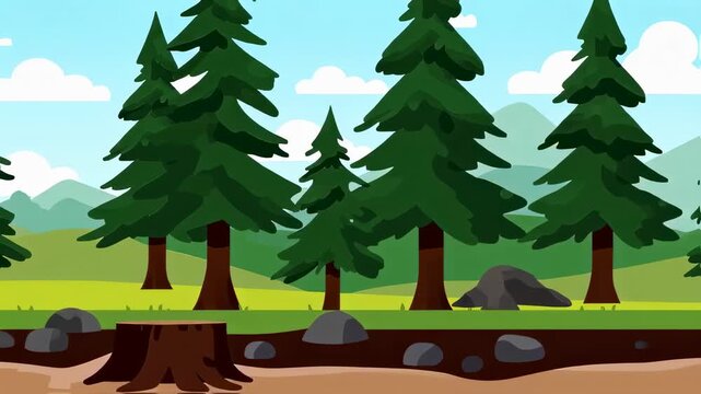 Animated Seamless Loop of Evergreen Trees and Forest Background Landscape Scene