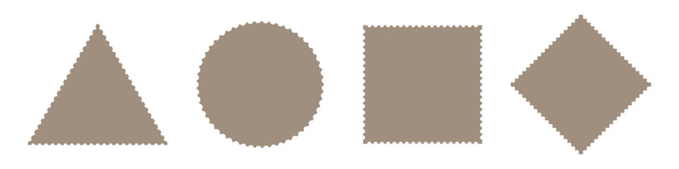 Fototapeta premium Set of vintage triangle, rectangle and circle postage stamps. Blank postage stamp borders template. Postage Stamps in flat design 