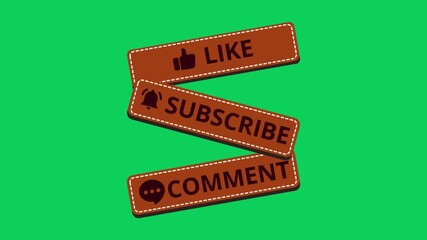 Like comment subscribe in a brown leather box on a green screen for online content engagement. 4K social Media end video template