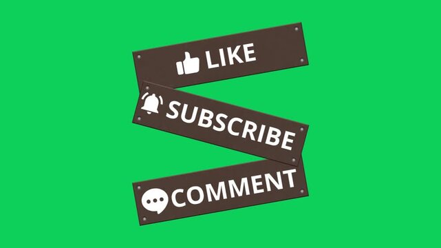 Like comment subscribe in a rust iron box on a green screen for online content engagement. 4K social Media end video template