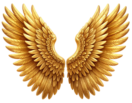 Golden Feathered Spirit Wings, Isolated Transparent Background