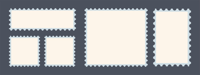 Set of blank rectangle and square postage stamp frames. Postage stamp icons. Postage stamp set. Mockup postage stamps. Postage Stamps in flat design 