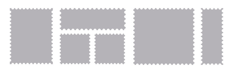 Postage stamp rectangle and square set. Mockup postage stamps. Blank postage stamp borders templates. 