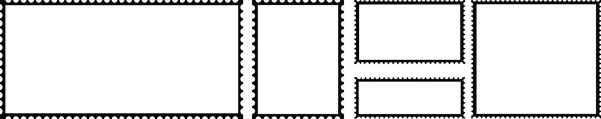 Postage stamp rectangle and square set. Mockup postage stamps. Blank postage stamp borders templates. 