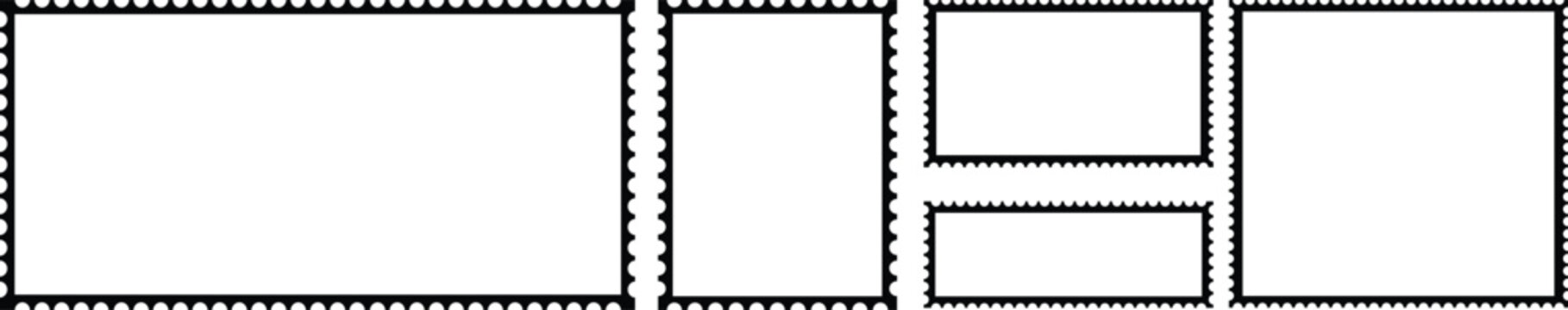 Postage stamp rectangle and square set. Mockup postage stamps. Blank postage stamp borders templates. 