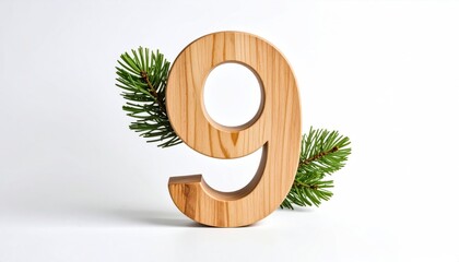 Wooden number nine with pine sprigs