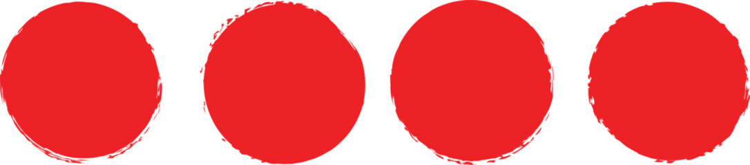 Red grunge circle stamps. Round stamp vector icon. Collection for grunge badge, seal, ink and stamp design template. Round grunge hand-drawn circle shape.