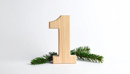 Wooden number one with pine branches