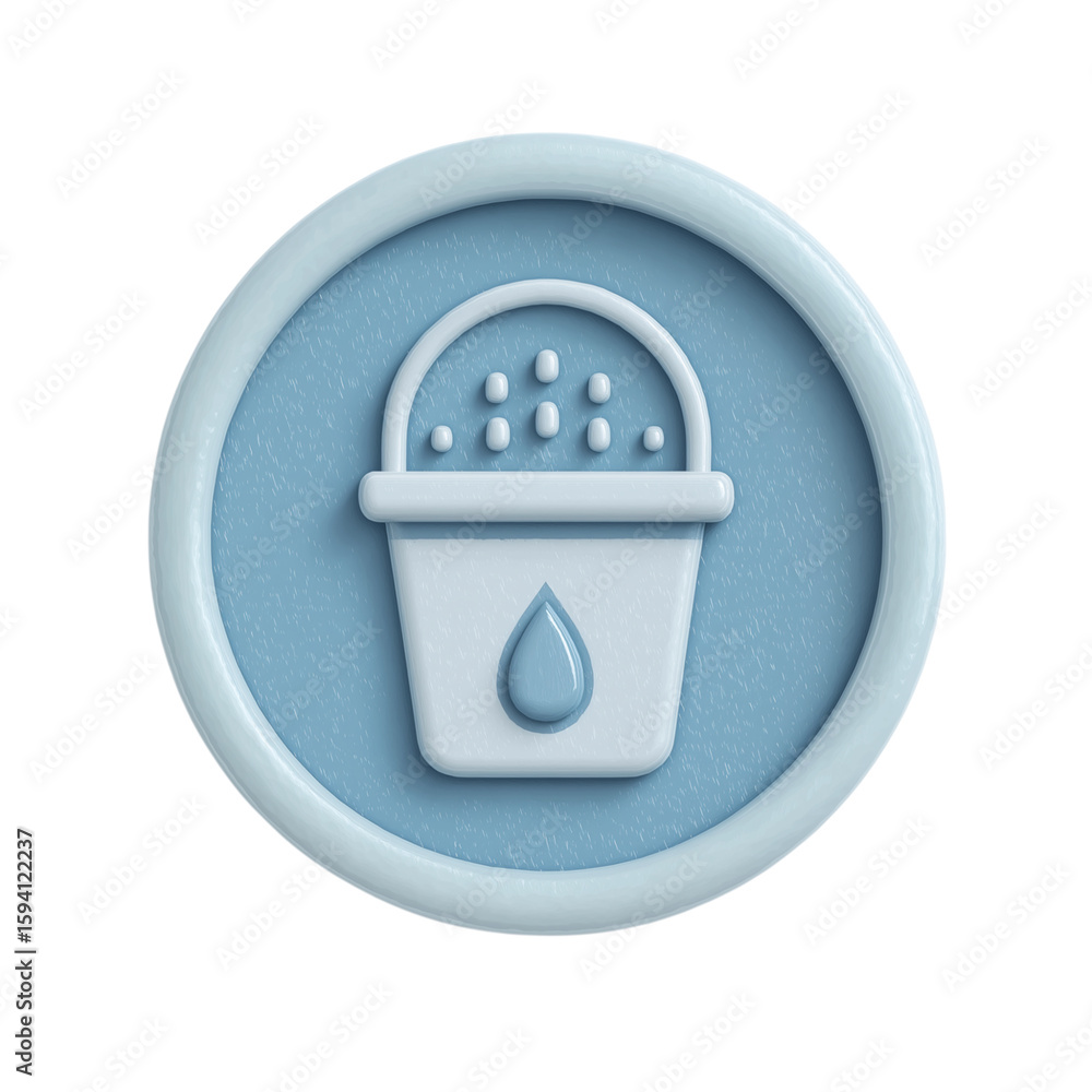 Poster 3d rendered icon of a bucket with water drops and ice cubes isolated on transparent background