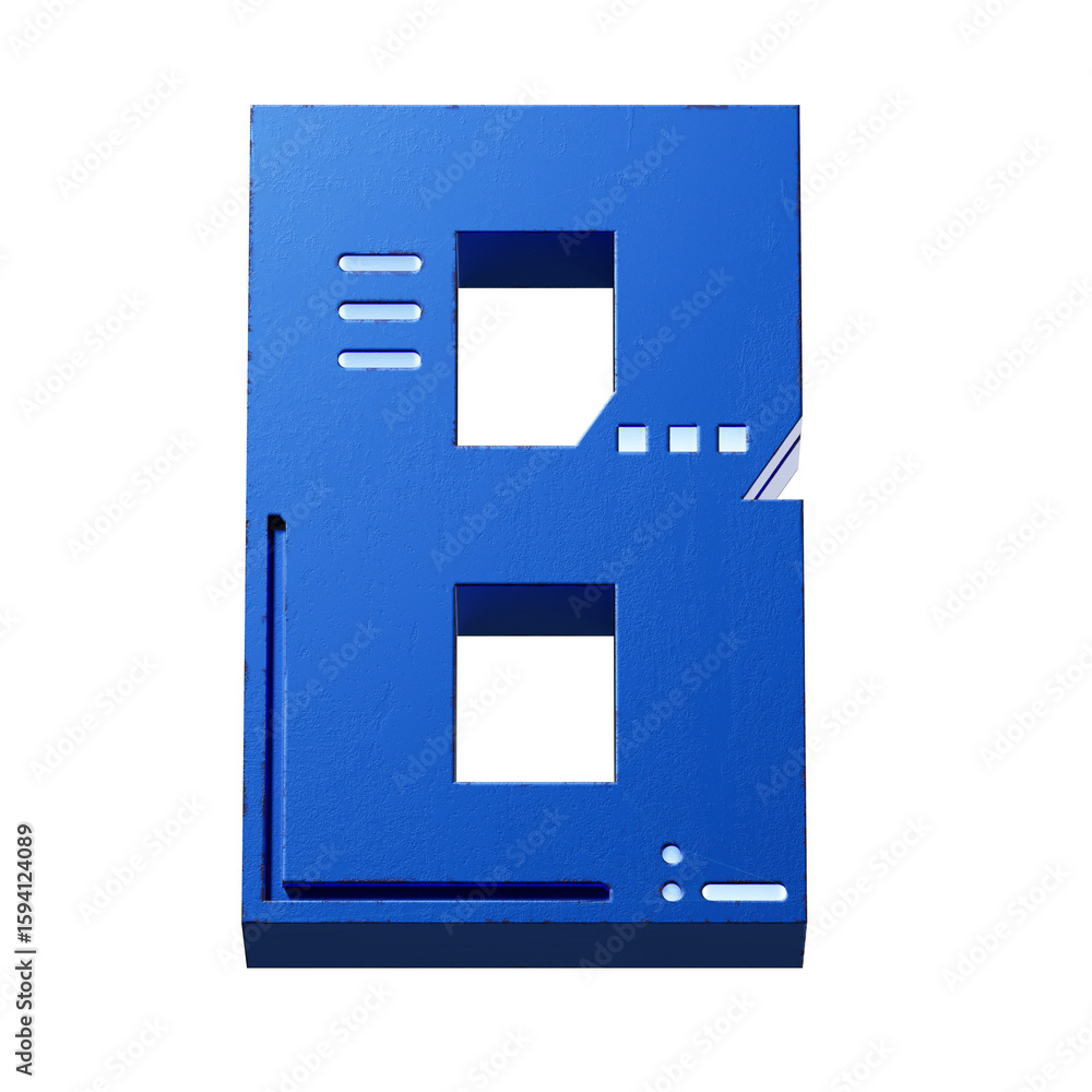 Fototapete futuristic style font concept. Numbers And Letters. 3d rendering isolated on black background
