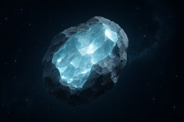 Glowing Crystal Asteroid in a Starry Space Scene, 01jv2f6qh3ek4a0g0bm46dfe8p