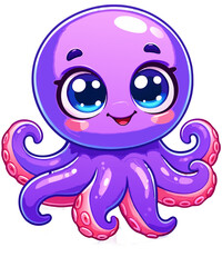 Playful cartoon octopus with big eyes and a smiling face, ideal for kids&rsquo; decor, nursery art, and ocean animal educational materials.