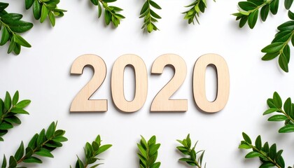 Wooden numbers 2020 framed by greenery (1)