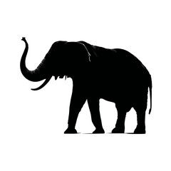 Obraz premium Elephant Silhouette with Raised Trunk Side View on White Background