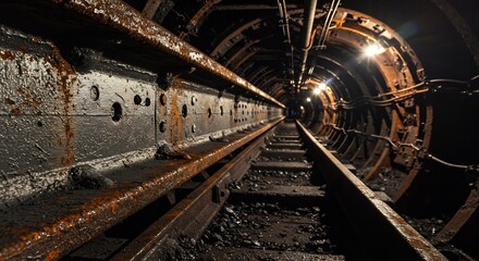 Entering the Railway Tunnel with Rusty Metal Support Structures