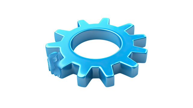 Cogwheel gear setting symbol representing technical support and system configuration isolated on white background