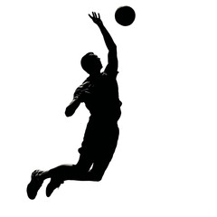 Silhouette of a Volleyball Player Jumping to Spike the Ball – Black Outline on White Background

