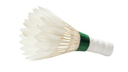 High quality shuttlecock with natural white feathers and detailed cork base isolated on white background