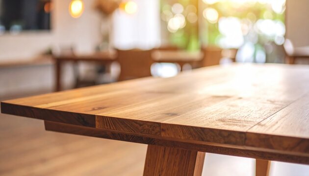 Wooden table in a cafe