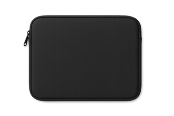 Realistic black laptop sleeve case mockup isolated on transparent background, perfect for showcasing designs and branding