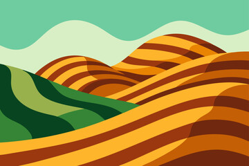 Sculpted Landscape Of Layered Hills With Curved Overlays Art