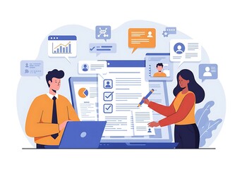 Fototapeta premium Business professionals working on a project with data analysis and review.