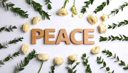 Wooden word art with flowers and greenery