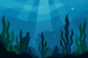 Underwater Kelp Forest Scene With Light Shafts And Bubbles