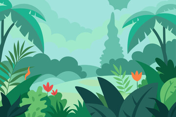 Tropical Jungle Layers With Mist Ferns And Exotic Plants Design
