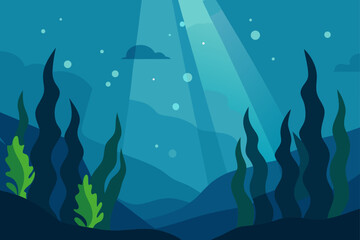 Underwater Kelp Forest Scene With Light Shafts And Bubbles Art