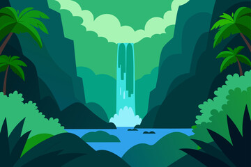 Waterfall Hidden In Dense Jungle With Lush Greenery