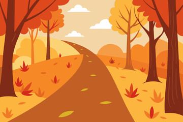 Woodland Path In Autumn With Falling Leaves And Wind