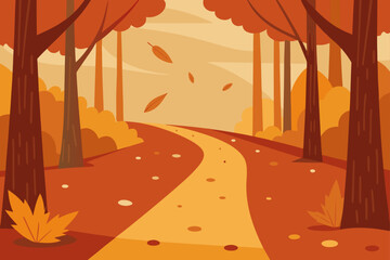 Woodland Path In Autumn With Falling Leaves And Wind Design