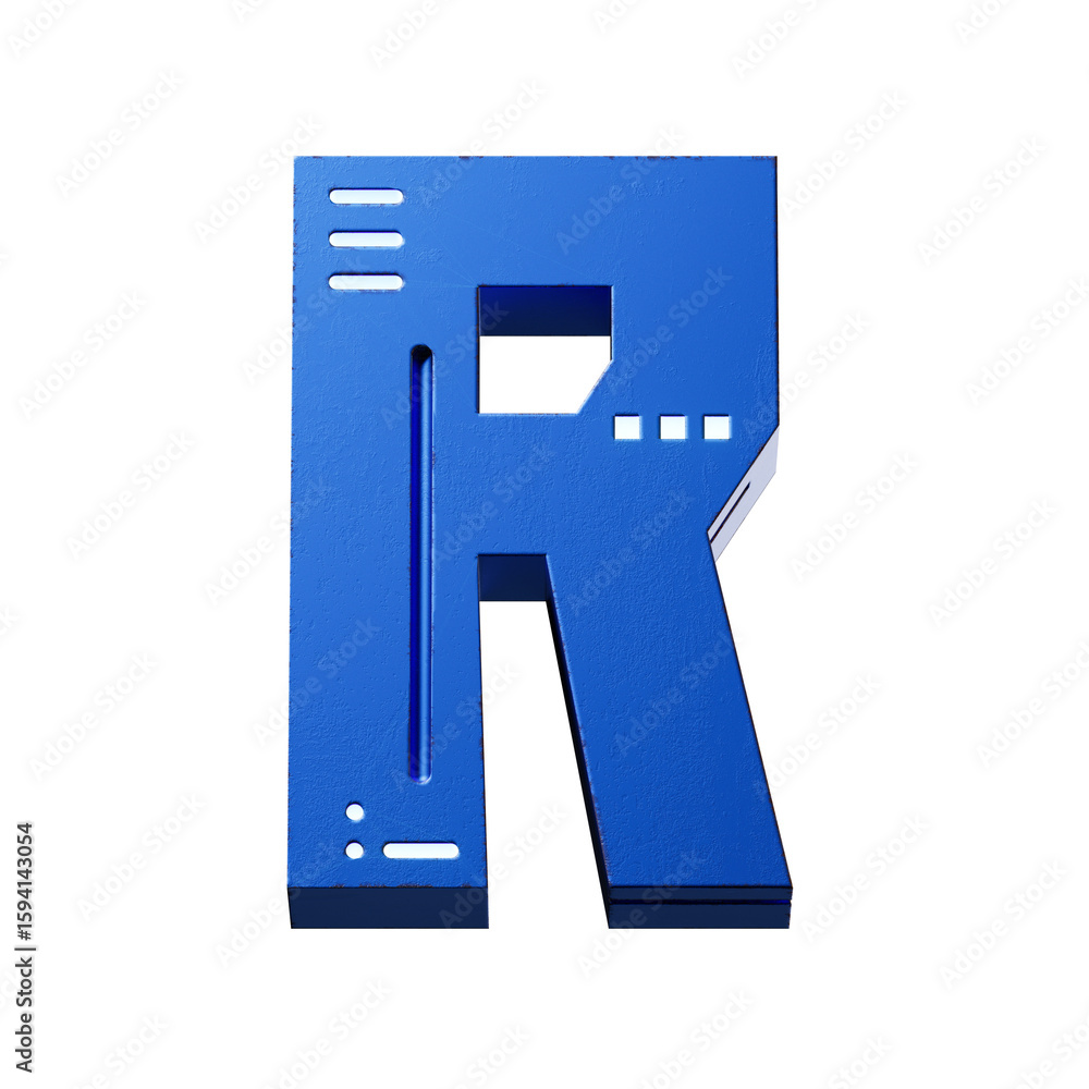 Fototapete futuristic style font concept. Numbers And Letters. 3d rendering isolated on black background