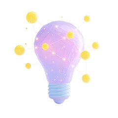 Abstract 3d lightbulb with connected yellow spheres and glowing particles isolated on transparent background