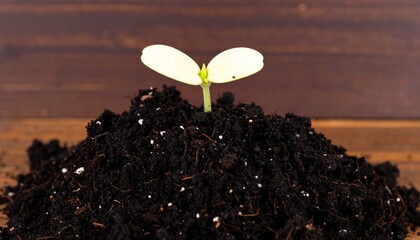 Young sprout in dark soil