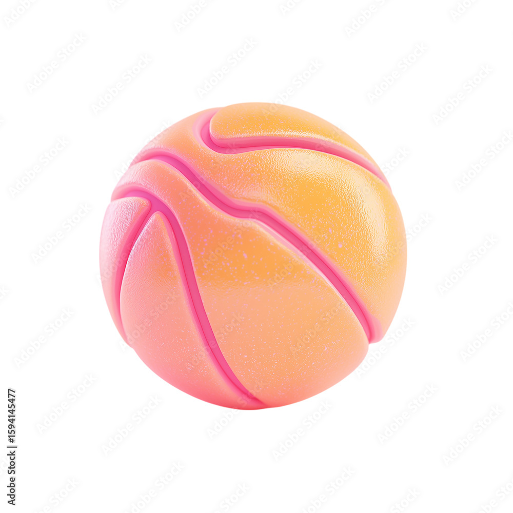 Poster abstract textured sphere with flowing pink lines and orange surface isolated on transparent backgrou
