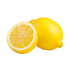 Whole Lemon and Half Lemon PNG with a Transparent Background for Culinary and Graphic Designs